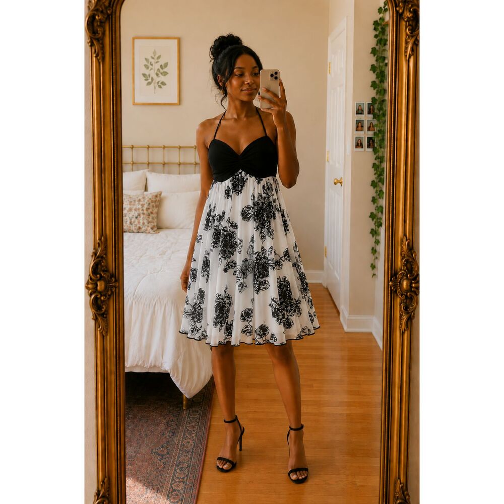 Forever 21 Twist Front Floral Chiffon Halter Empire Waist Dress M Indie Sleaze